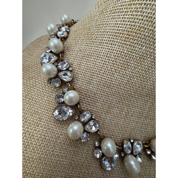 Ann Taylor Pearl & Rhinestone Gold Statement Necklace 18" Elegant Womens Jewelry - Picture 7 of 12